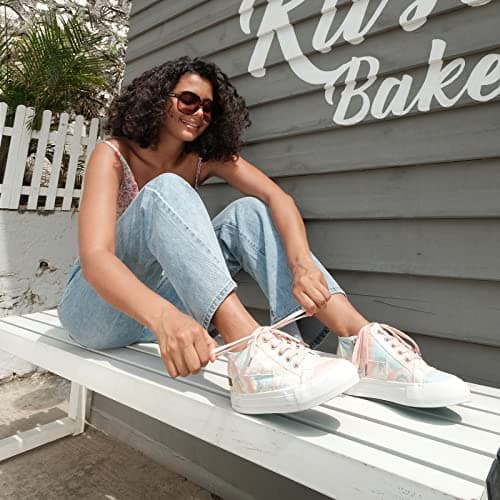 JENN ARDOR Wedge Sneakers for Women Canvas Casual Platform Shoes Fashion Hidden Wedges Lace Up Sneaker Non Slip Side Zipper - Thumbnail 2