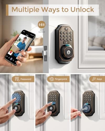 WiFi Video Smart Lock with Camera -Keyless Entry Deadbolt, 5-in-1 (Camera+Doorbell+Fingerprint+Keypad), App Control, Two-Way Audio, Waterproof, Easy Installation - Thumbnail 3