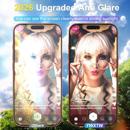 YWXTW 2 Pack for iPhone 17 Pro Matte Privacy Screen Protector 6.3 Inch + 1 Set Camera Lens Protector, Anti Spy Anti Glare 17 Pro Tempered Glass Film, Anti Fingerprint, Bubble Free - Thumbnail 4