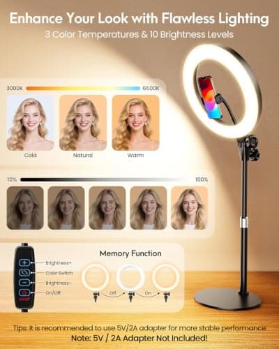 Desk Ring Light with Stand - 10.5'' Desktop Ring Light with Phone Holder for Video Recording, Circle Light for Computer Zoom Meeting Video Conference Lighting Video Calls Podcast Streaming - Thumbnail 4