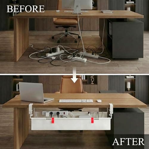 AHOMO [Upgraded] Under Desk Cable Management, 36" Cord Organizer, with Silicone Pads (No Scratch!), 16 Cable Ties, Washable PE Honeycomb Base,Fits Any Desk 0-2.1", No Stinky Cardboard! Beige - Thumbnail 2