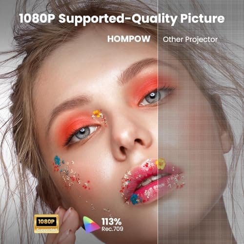 HOMPOW Mini Projector with Two -Way Bluetooth, Portable Projector for Home Theater Use, Support 1080P for Indoor/Outdoor, Movie Projector Compatible with HDMI, USB, Laptop, TV Stick (Orange) - Thumbnail 2