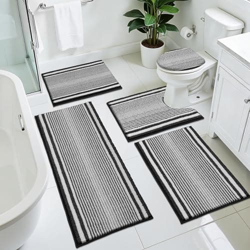 HEBE Chenille Bathroom Rugs Sets 5 Piece,Super Absorbent Non Slip Bath Mats for Bathroom,Washable Bath Mat and U-Shaped Contour Toilet Rug Set for Tub Shower Floor Carpet - Image 1
