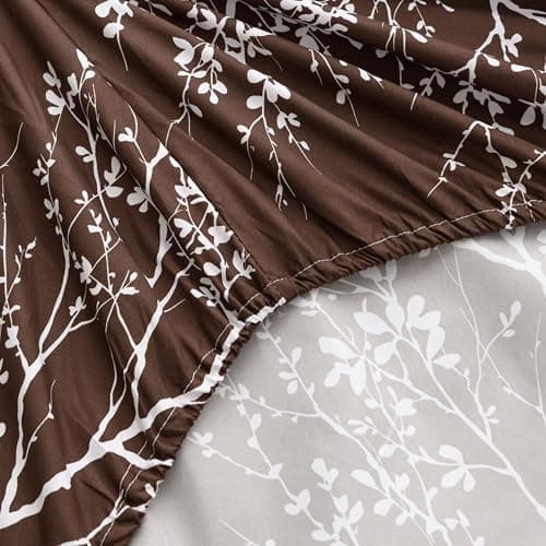 Spirit Linen home Twin Sheets Sets - Pure Microfiber 3 Piece Polyester Bed Sheets, Fitted Sheet & Pillow Cases - Twin Sheets for All Seasons (Foliage Chocolate/White, Twin/Twin XL) - Thumbnail 3