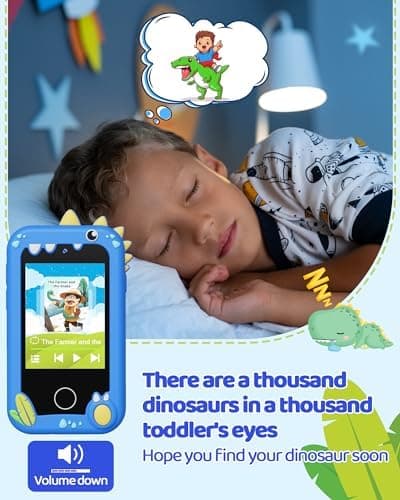 KOKODI Kids Smart Phone Toys, Birthday Gifts Idea Dinosaur Toys for 3 4 5 6 7 8 Year Old Boys, Touchscreen HD Digital Dual Video Camera, Preschool Learning Toy for Kids 3-5 Travel Trip Activity (Blue) - Thumbnail 2