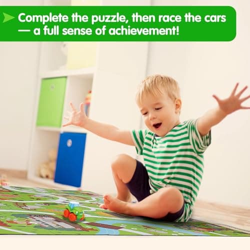 Beeqoo Farm Animals Jumbo Floor Puzzle for Toddles 2-4, Giant Adventure Track Jigsaw Puzzles for Kids Ages 3-5 (48 Piece 35.4x23.4 Inch Thick Cardboard), Educational Toys for Preschooler 4-6 Year Old - Thumbnail 6