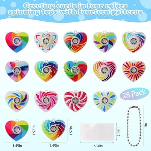 KNFINNDUU Valentine's Day Gifts - 28 Pcs Fidget Spinner Keychains Set with Greeting Card, School Valentine Gift Exchange, Stress Relief Toys for Kids Boys Girls - Thumbnail 3