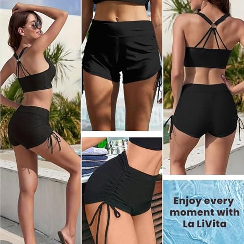 La LiVita Leakproof Menstrual Period Swimwear Tummy Control Drawstring Period Boxers Incontinence Waterproof Swim Shorts for Women Girls Teens Black L - Thumbnail 6