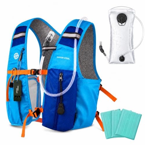 SAVIOR COOL Cooling Hydration Vest with 2L BPA-Free Water Bladder, Running Vest with 3 Removable Cooling Packs, Lightweight Outdoor Hydration Pack for Hot Weather, Hiking, Cycling, Training (Blue)