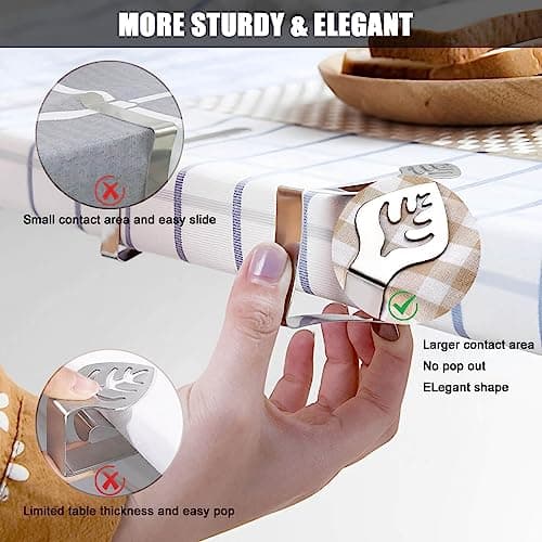 CUNGLIN Table Cloth Holder Clips 10 Pack, Leaf Shape Picnic Tablecloth Clip Outdoor Large Heavy Duty Stainless Steel Decorative Cover Clamp Pin for Party Wedding Restaurant Camping RV Accessories - Thumbnail 3