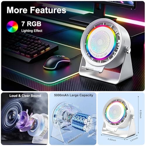 Gifts for Men Women, Wireless Bluetooth Speaker with Phone Stand, Desk Fans & RGB Lights, HD Sound Anti-Slip Base, Rechargeable (5000mAh), 360° Adjustable Phone Holder Cool Gadgets Birthday Gift - Thumbnail 5