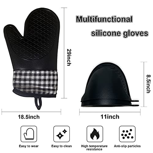 LSLCQW 4pcs Set Oven Gloves and Pot Holder Set, Heat-Resistant 500 Degree, with Oven Gloves and Insulation Clips, Non-Slip Food-Grade Long, for Kitchen Baking - Thumbnail 2