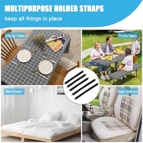 Tablecloth Clips for Outdoor Thick Tables Hidden Strap 5 Pack, Adjustable Elasticity Picnic Table Cloth Holder Clip Large Clamp for Bench Cover Party Restaurant Camping RV Essential Accessory Black - Thumbnail 5