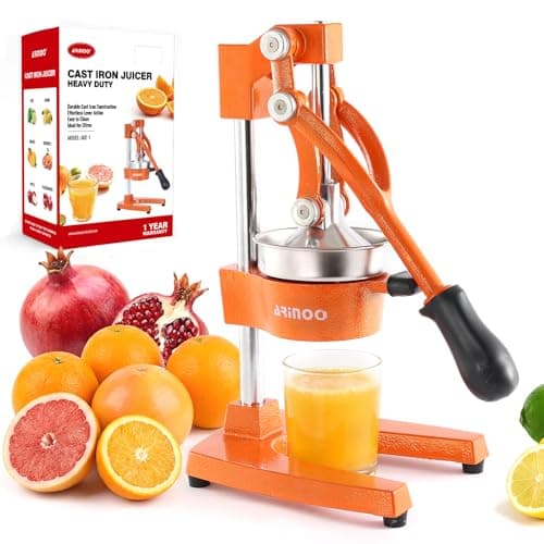ARINOO Kitchen Cast Iron Citrus Juicer,Manual Hand Press Orange Juicer,Heavy Duty Countertop Squeezer for Lemon,Orange, Easy to Use & Clean（Orange)