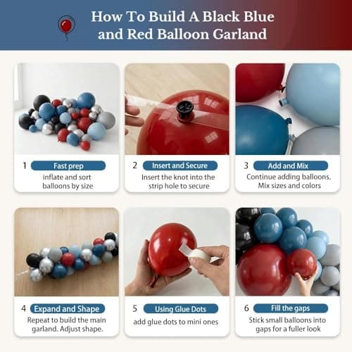 Black Red Blue Balloon Arch Garland Kit Double Stuffed - Thumbnail 5