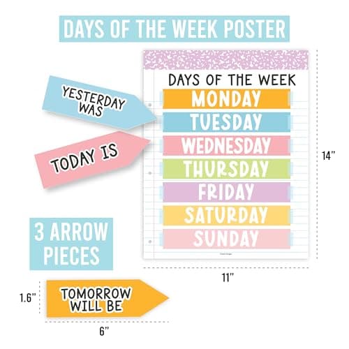 Classroom Calendar Set Bulletin Board Decor – School Calendar for Classroom Elementary & Preschool, Bulletin Board Decorations with Weather Chart & Seasons, Composition Notebook Teacher Must Haves - Thumbnail 3