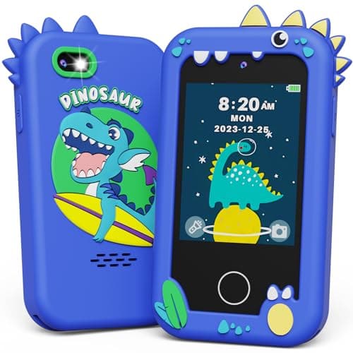KOKODI Kids Smart Phone Toys, Touchscreen HD Dual Camera Cell Phone for Kids, Birthday Gifts Dinosaur Toddler Play Phone for Boys 3-10, Travel Learning Toy with 8GB SD Card(Navy Blue)