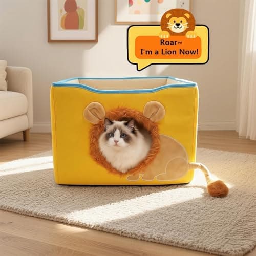 CWV Interactive Cat Toys for Indoor Cats, Kitten Toys with Scratch Pad， Cat Hideaway with Peekaboo Holes, Lion Cat House Cave with Soft Pillow - Thumbnail 2