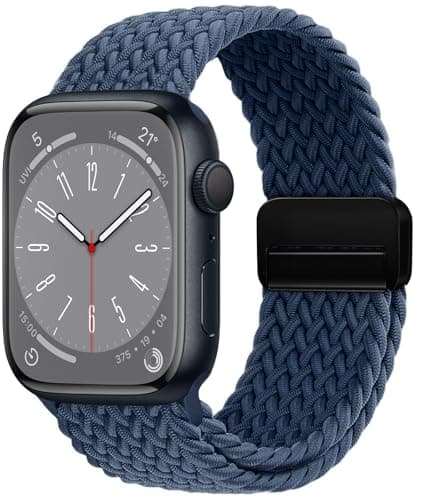 OMECKY Magnetic Braided Loop Band Compatible with Apple Watch Series 11 10 42mm 9 8 7 6 5 4 40mm 41mm for Women Men, Stretchy Nylon Elastic Sport Strap for iWatch SE 1/2/3, Dark Blue - Image 1