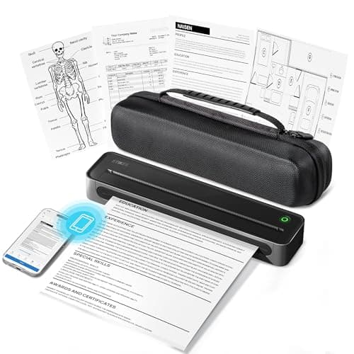 ETIKEZ D90E Inkless Portable Printer for Travel, Supports 8.5 x 11 Inch Thermal Paper Wireless Thermal Printer Bluetooth, with Travel Case & 10 Sheets for Students, Office, School, Black
