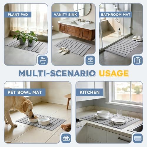Osumlee Large Foldable Stone Bath Mat,Diatomaceous Earth with Non-Slip and Super Absorbent, Dry Mat with Quick Dry for Bathroom,Easy to Clean（23.6" Lx15.35 W,Light Grey） - Thumbnail 5