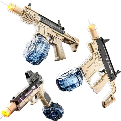 QAONIE Electric Water Blaster, 3Pcs Tactical Combo Set, Transparent Design, Water Blaster Pistol Toy for Summer Swimming Pool Beach Outdoor Activity. (3Pcs-Beige)