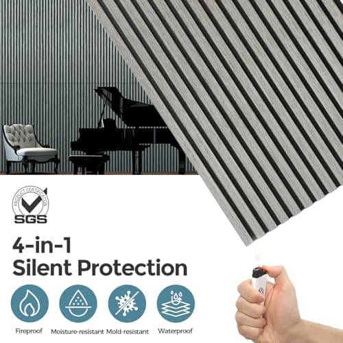AKUMAX Acoustic Wall Panels for Bedroom Living Room, 2 Pack Wood Panel for Wall, 31 ft² Real Wood Veneer Extra Thick 3D Slat Wall Panels 47.2 x 23.6, Decorative Sound Absorbing Panels(Grey Oak) - Thumbnail 3