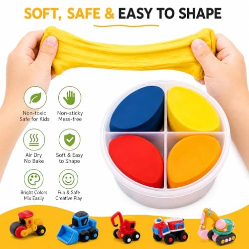 Air Dry Clay Kit for Kids – 12 Pack Construction Vehicles Modeling Clay Set - Thumbnail 4