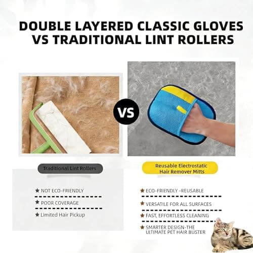 put girl 2-Pack Pet Hair Removal Gloves for Cats & Dogs, Reusable Electrostatic Pet Hair Remover Gloves for Furniture, Couch, Clothing & Car Seats - Thumbnail 3