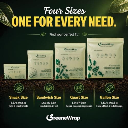 GreeneWrap Compostable Snack Bags, 50 Count, Extra Thick 2 Mil, Resealable Leak-Proof Zipper, BPI Certified, ASTM D6400, Snack Size Food Storage Bags - Thumbnail 5