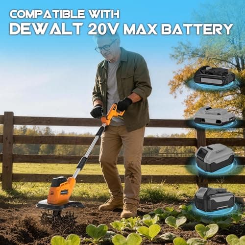 Cordless Tiller Cultivator (No Battery) Compatible with Dewalt 20V Max Battery, 9In Tilling Width & 6.3In Depth Tiller for Gardening, Loose Soil, Weeding, Trenchig - Thumbnail 2