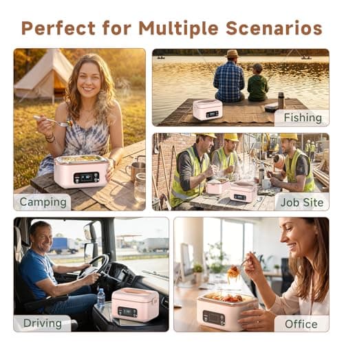 LIFEGETTER Cordless Electric Lunch Box, 24000mAh Rechargeable Food Warmer with 5-Sided Heating, 1.3L Portable Self Heating Lunch Box with Smart Timer & Lock Screen for Work, Car, Truck, Camping - Thumbnail 6