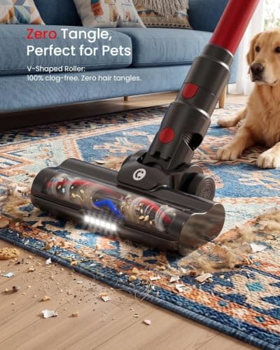 CHEBIO Lightweight Cordless Vacuum Cleaners for Home, Stick Vacuum Cordless Rechargeable with 45kPa Suction,45-Min Run,Anti-Tangle and Self-Stand, 6 in 1 Hardwood Vacuum Cleaner (red) - Thumbnail 2
