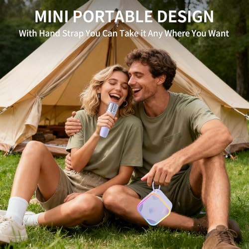 Mini Portable Karaoke Machine with 2 Wireless Mic,Home Karaoke System for Kids,Travel/Birthday Parties/Holidays,Bluetooth Speaker with Carry Handle,Ideal for Ages 3-12 - Thumbnail 2