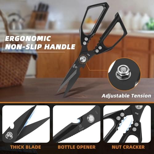 Ethyxe Kitchen Shears for Food - Professional Stainless Steel Japanese Kitchen Scissors for Chicken Bones, Fish, Turkey, Herbs, and Meat – Heavy Duty and Dishwasher Safe - Thumbnail 3