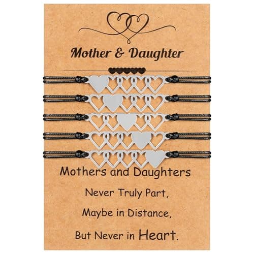EOBOH Christmas Gifts for Mom, Christmas Bracelets Adjustable Hearts Mother Daughter with Card, Love Mothers Day Gifts for Grandma Daughter Accessories - Image 1