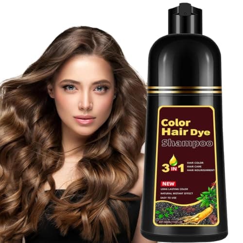 Chestnut Brown Hair Dye Shampoo 3 in 1 for Gray Hair Coverage, Instant Natural Color Shampoo Long Lasting Color for Men and Women Herbal Ingredients Easy Use At-Home