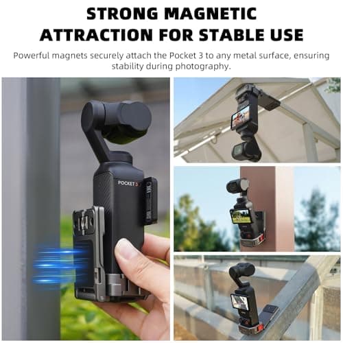 Flymile Pocket 3 Magnetic Mount, Magnet Expansion Adapter Holder with Cold Shoe on Iron Fence etc, Aluminum Alloy Magnetic Mount Stand for DJI Osmo Pocket 3 Xtra Muse Creator Combo Handle Accessories - Thumbnail 2