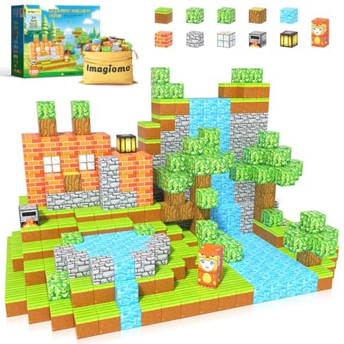 100PCS Magnetic Blocks - Build Mine Magnet World Forest Fox Adventure Set, Magnetic Craft Toys Kids Games for Boys Girls Age 3-5 5-7 8-12, Sensory Construction Outdoor Toys for Toddlers Birthday Gifts