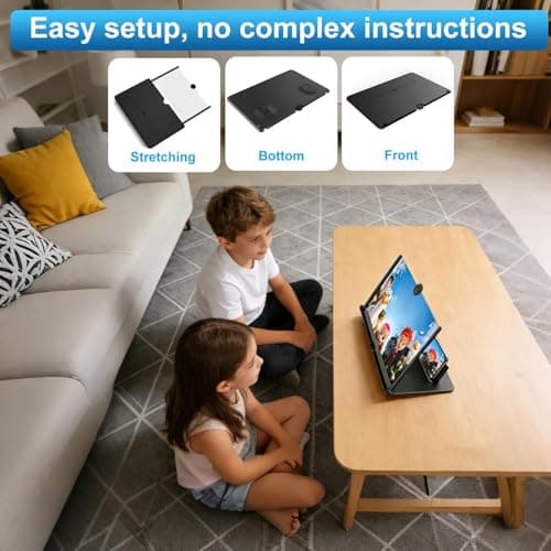 Pibkay 12 Inch Phone Screen Magnifier, Cell Phone Screen Magnifier, Pull Out Phone Screen Amplifier for Movies, Video, Gaming, Compatible with All Smartphones (Black) - Thumbnail 6