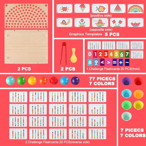 INIFEIDALA Montessori Toddler Learning Sorting Toys for 3-6 Year Olds - Rainbow Stacking, Number & Bead Matching Games with Wooden Peg Board, Develop Fine Motor Skills, Color & Math Skills - Thumbnail 2