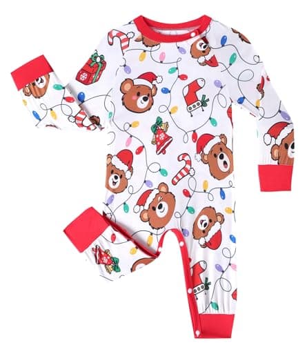 NewSeed Family Christmas Matching Set, Soft Lightweight Bamboo Viscose Holiday Wear Sets for all family members(Baby, Cute Bear, 0-3M) - Image 1