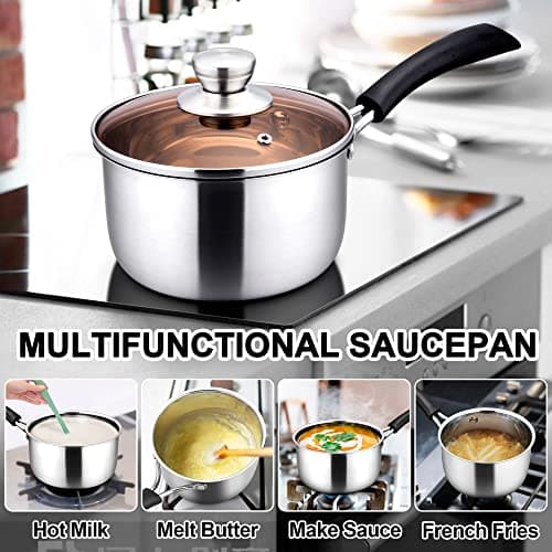 LIANYU 3QT Saucepan with Lid, Stainless Steel Sauce Pan Cooking Pot, 3 Quart Kitchen Cookware with Long Heatproof Handle, Dishwasher Safe - Thumbnail 6