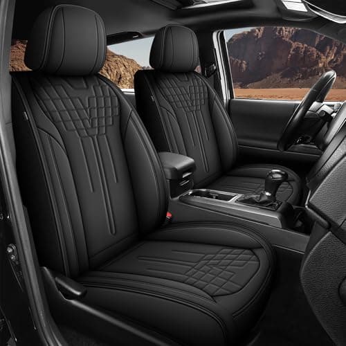 BELBUS Full Toyota Tacoma 2024 2025 2026 Seat Covers Faux Leather Truck Seat Covers Full Set Pick-up Double Cab SR,SR5,TRD Sport,TRD Off-Road,Fully Covered Car Seat Protector(5 Seats, Black)