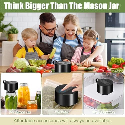 GURITHE Mason Jar Vacuum Sealer: Portable Electric Jar Vacuum Sealer Kit - Regular Mouth and Wide Mouth Jars - Fully Automated Rechargeable Black - Thumbnail 3