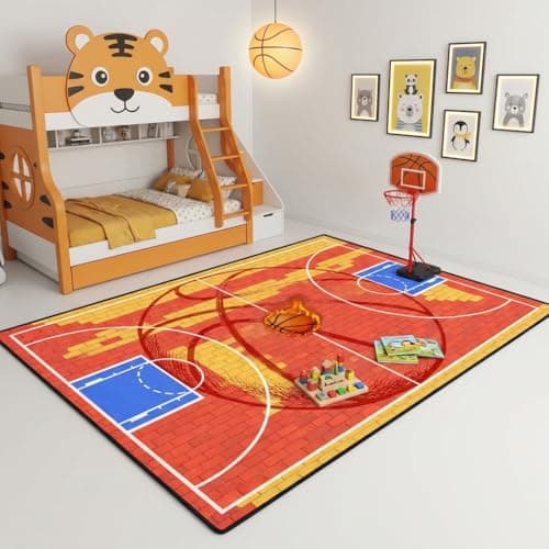 BATATADOCE Basketball Rug - 2.5x4 Feet Boys Bedroom Area Rug Basketball Court Sports Decor for Kids Room Playroom Game Floor Mat