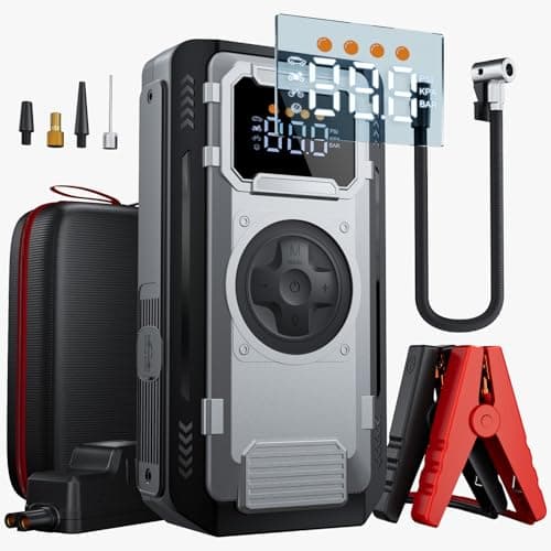 Car Battery Jump Starter with Air Compressor, 6000A Portable Jump Box for All Gas/10L Diesel Engines, 150PSI Auto-Shutoff Tire Inflator, 800LM LED Light & Jumper Cables, Idea Gift for Man