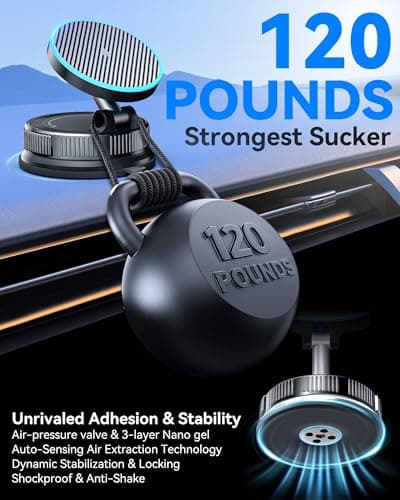 15W MagSafe Car Mount Charger, Magnetic Wireless Car Charger with Vacuum Suction Cup & Nano Adhesive Base, 360° Rotatable Strong Hold Car Phone Mount for iPhone 17 16 15 14 13 12 Series, Samsung S26 - Thumbnail 4