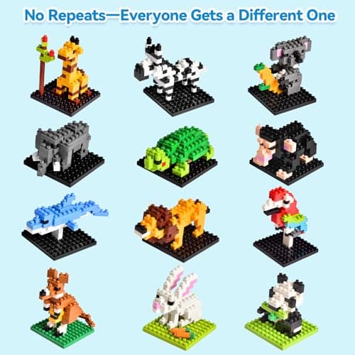 FUN LITTLE TOYS Mini Animal Building Blocks – 12 Pack, No Duplicates, Individually Boxed Zoo Sets for Kids 6-12, Party Favors, Classroom Prizes, Goodie Bag Stuffers & Easter Egg Fillers - Thumbnail 3