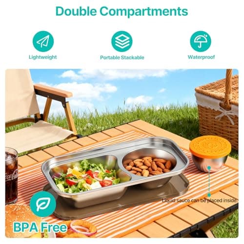 Hyperzacc Reusable Snack Containers with Lids,2 Compartment Snack Containers with a Salad Dressing Contaienr,Grab and Go Stainless Steel Containers for Travel, Outdoor Camping and Daily Use (4) - Thumbnail 3